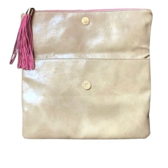 Shiraleah of Chicago Vegan Envelope Clutch, Pink lining, Tassel, Zip closure - Picture 3 of 3